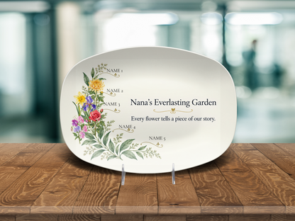 Nana’s Everlasting Garden platter on a display stand