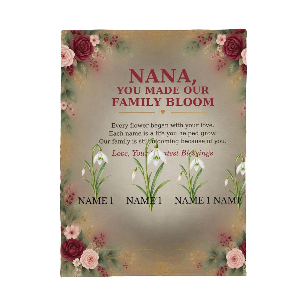 Personalized Nana blanket floral artwork close-up