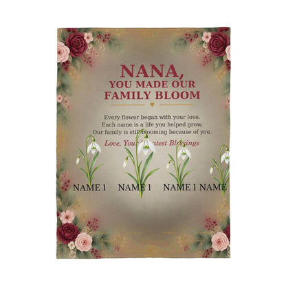 Personalized Nana blanket floral artwork close-up