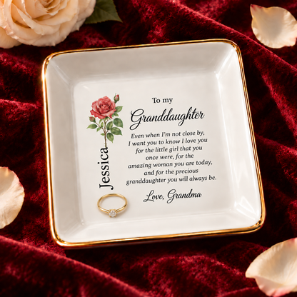 Granddaughter birth flower jewelry dish gift from Grandma – premium hero view