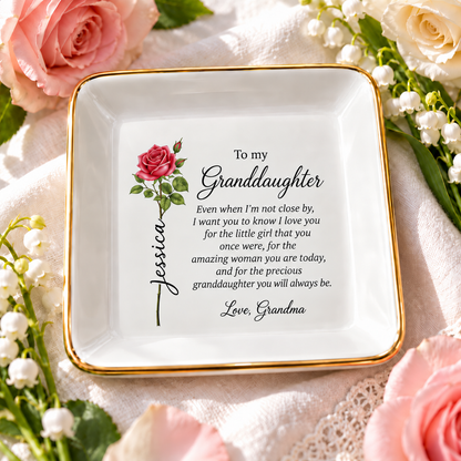 Granddaughter birth flower jewelry dish gift from Grandma – alternate product angle