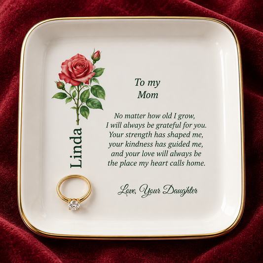 Mom birth flower jewelry dish gift from Daughter – premium hero view