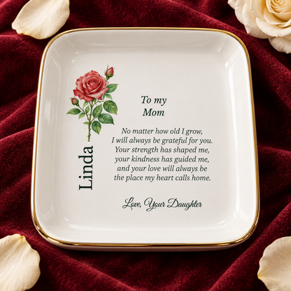 Mom birth flower jewelry dish gift from Daughter – gift-ready presentation