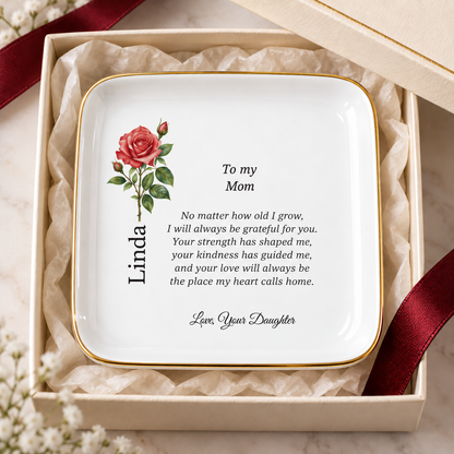 Mom birth flower jewelry dish gift from Daughter – alternate product angle