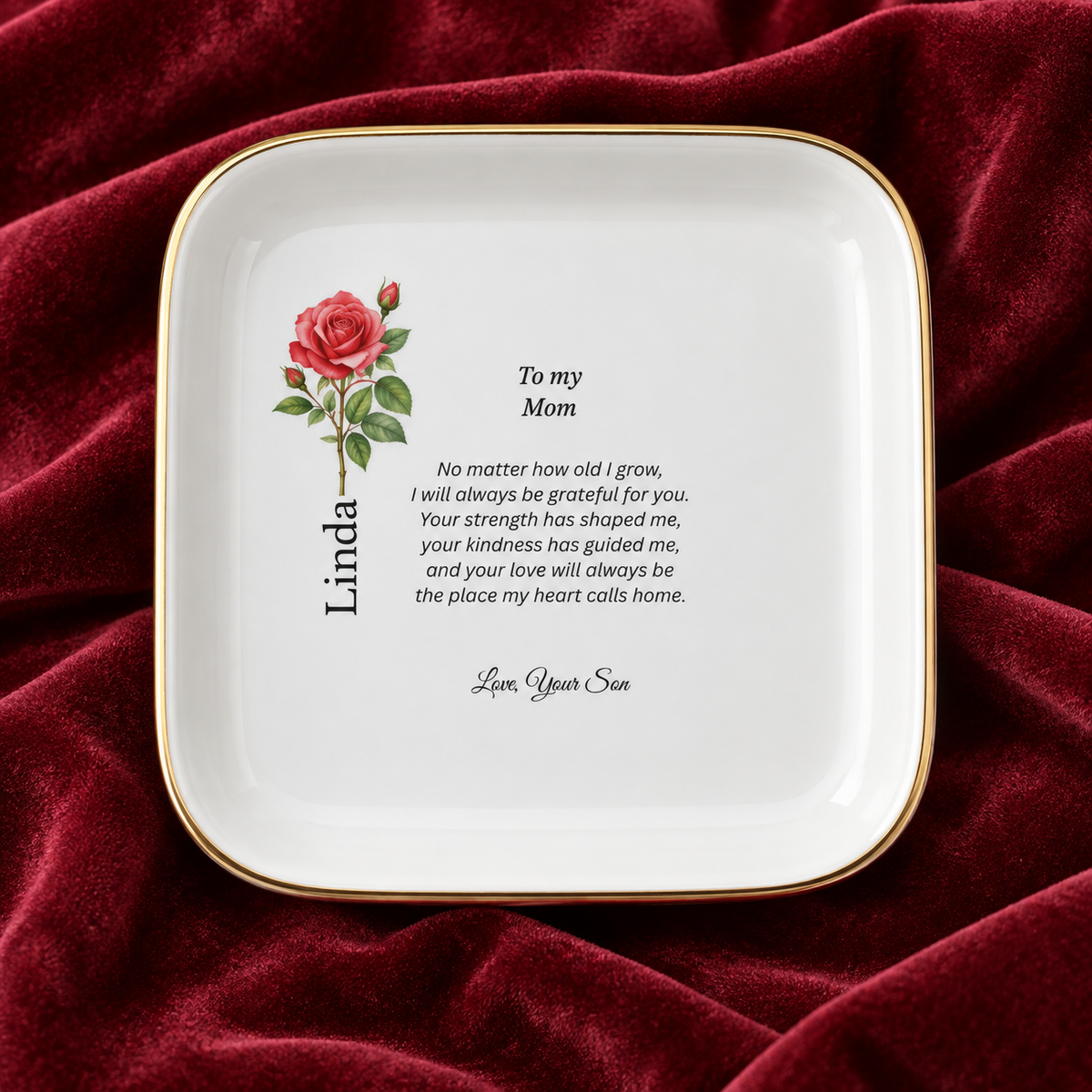 Mom birth flower jewelry dish gift from Son – alternate product angle