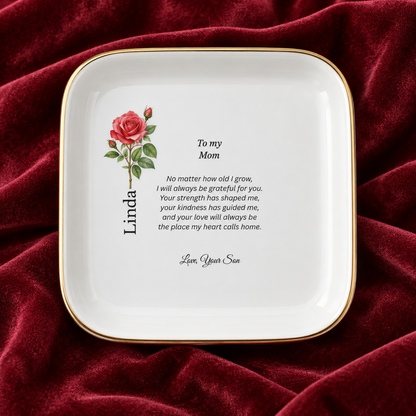 Mom birth flower jewelry dish gift from Son – alternate product angle