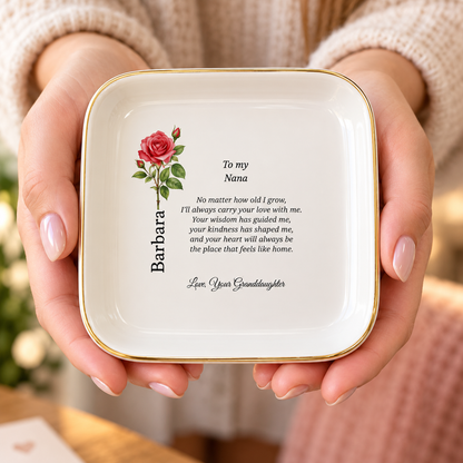 Nana birth flower jewelry dish gift from Granddaughter – alternate product angle