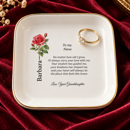 Nana birth flower jewelry dish gift from Granddaughter – premium hero view
