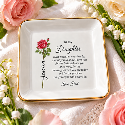 Daughter birth flower jewelry dish gift from Dad – floral lifestyle styling