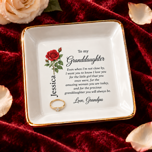 Granddaughter birth flower jewelry dish gift from Grandpa – premium hero view