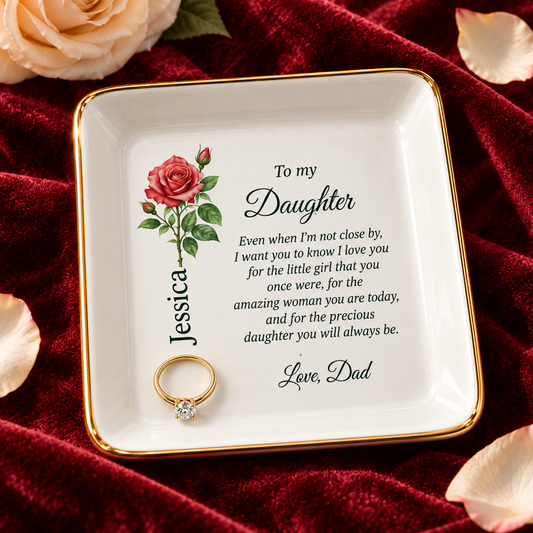 Daughter birth flower jewelry dish gift from Dad – premium hero view