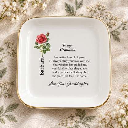 Grandma birth flower jewelry dish gift from Granddaughter – floral lifestyle styling
