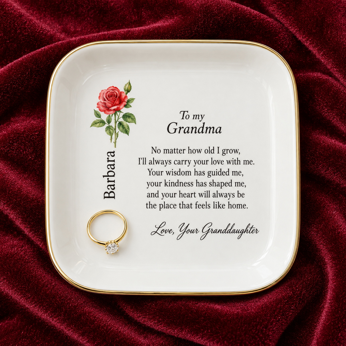 Grandma birth flower jewelry dish gift from Granddaughter – premium hero view