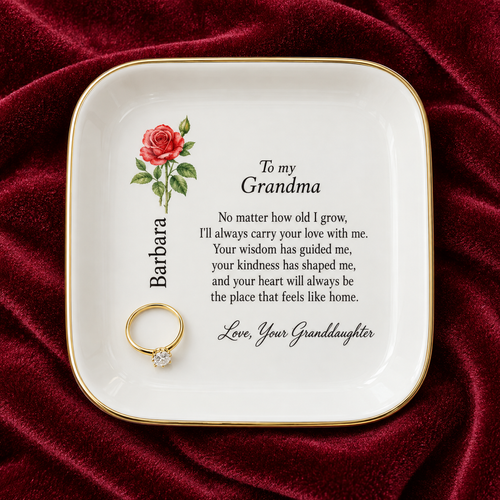 Grandma birth flower jewelry dish gift from Granddaughter – premium hero view