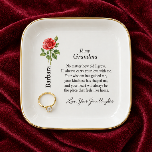 Grandma birth flower jewelry dish gift from Granddaughter – premium hero view