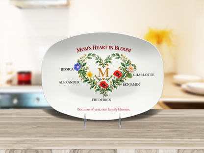 Mom’s Heart in Bloom platter on a display stand