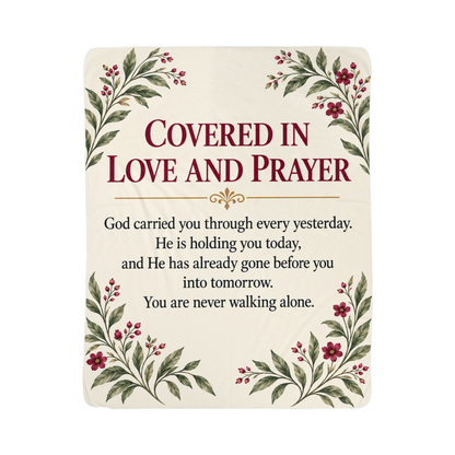 Covered in Love and Prayer blanket design close-up
