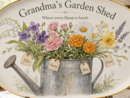 Grandma garden platter name and flower detail